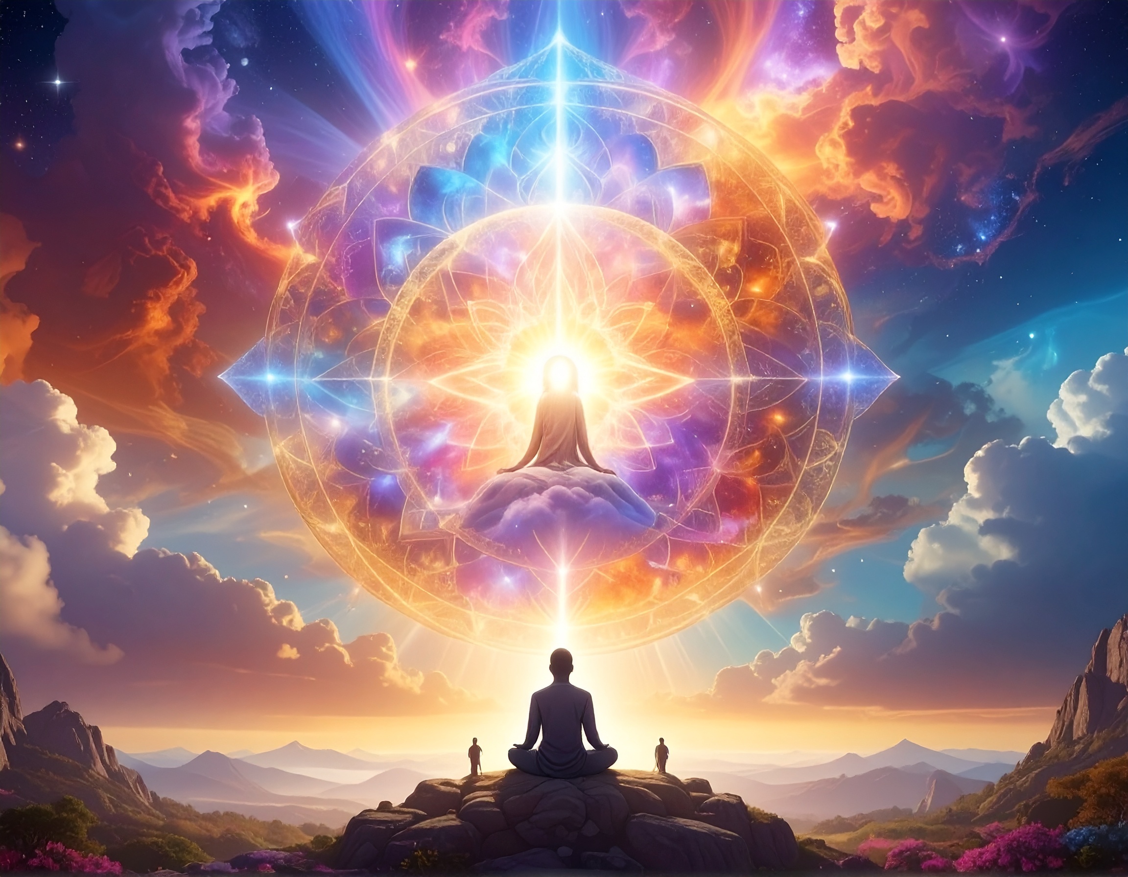 Spiritual awakening with divine light and consciousness expansion